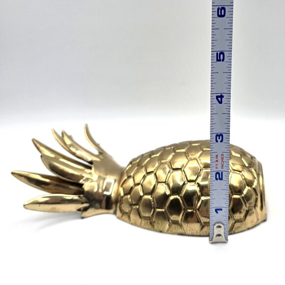 HAMPTON SOLID BRASS PINEAPPLE HANGING WALL POCKET VASE MCM HOLLYWOOD REGENCY VTG - Picture 9 of 9